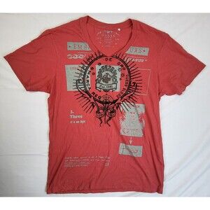Guess Men's XL Lightweight V-Neck Short Sleeve Red Graphic T Shirt